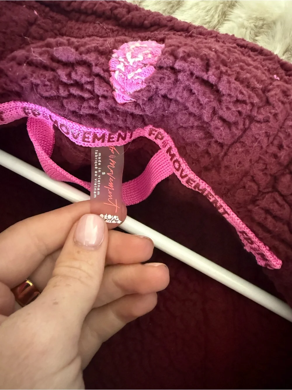 Free People Maroon Teddy Pullover with Pink Trim